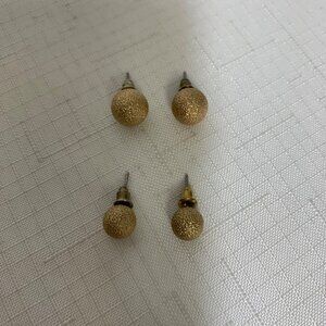 Gold Textured Ball Stud Earrings Jewelry Set Of 2 Pairs For Women & Girls